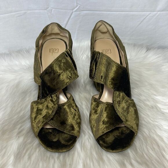 Cabi Interlock Earthy Moss Green Velvet Peep Toe Block Heel Shoes Sz 8.5 - Picture 7 of 7